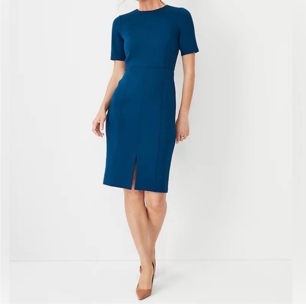 NWT Ann Taylor Women’s Front‎ Slit Sheath Short Sleeve Dress in Blue Size 4